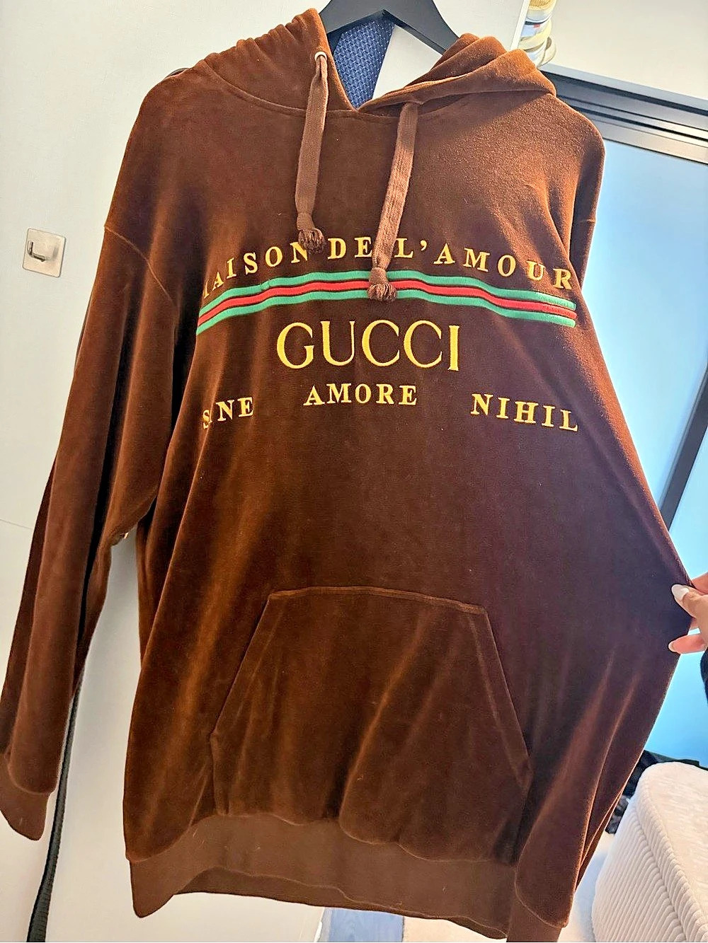 Gucci Maison de L'Amour Velvet Hoodie Brown & Green XL